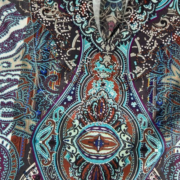 Apt 9 Womens Blouse Top Size Small Green Brown Paisley Embellished 3/4 Sleeves - Picture 4 of 9